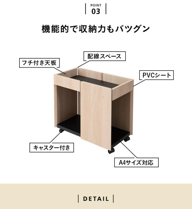 サイドワゴン デスクワゴン サイドラック サイドチェスト 長方形 キャスター付き デスクサイド ソファサイド ベッドサイド リビング キッチン 寝室