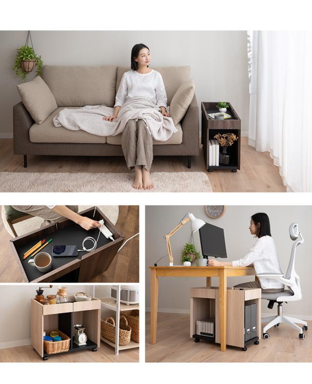 サイドワゴン デスクワゴン サイドラック サイドチェスト 長方形 キャスター付き デスクサイド ソファサイド ベッドサイド リビング キッチン 寝室