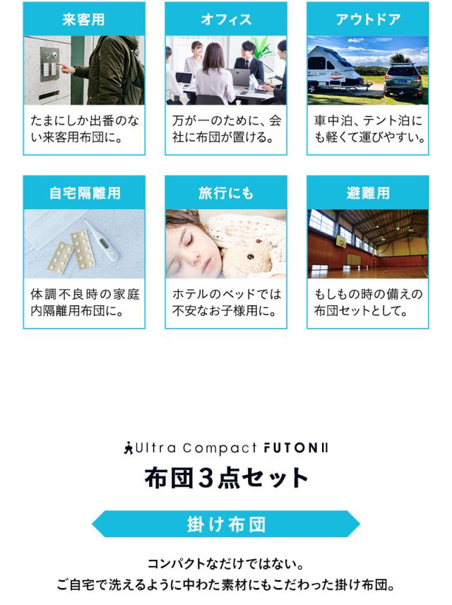 ウルトラコンパクト 布団4点セット シングル 収納ケース付き 折りたたみ 掛け布団 敷き布団 枕 日本製 省スペース