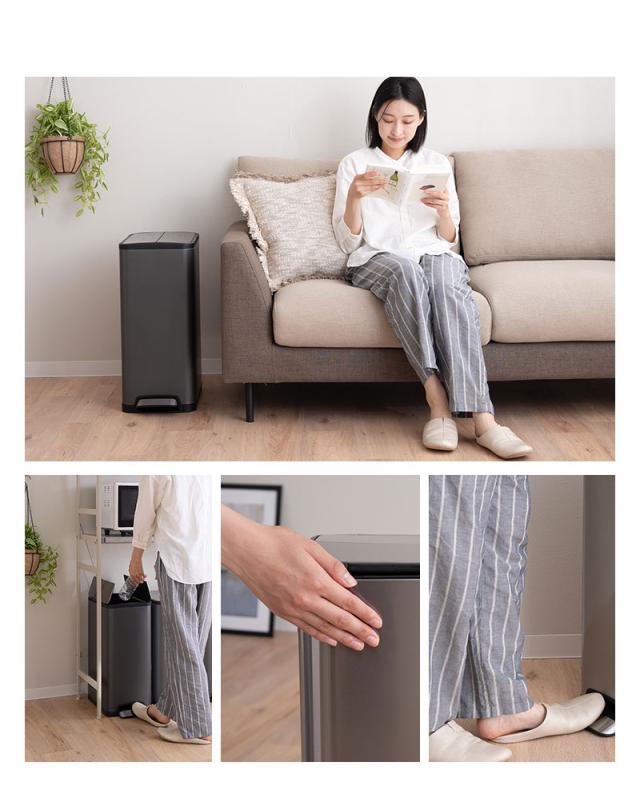 ゴミ箱 ダストボックス 32L ペダル バタフライ式 ロック付き バケツ付き ステンレス 32Lゴミ袋対応 スリム ふた付き 角型 スクエア