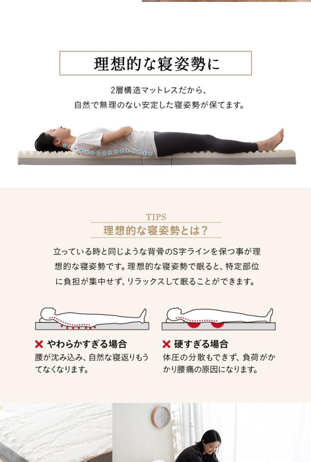 折りたたみベッド専用 マットレス シングル 変則3つ折り 折りたたみ 2層構造 滑り止め加工 敷いたまま折りたためる