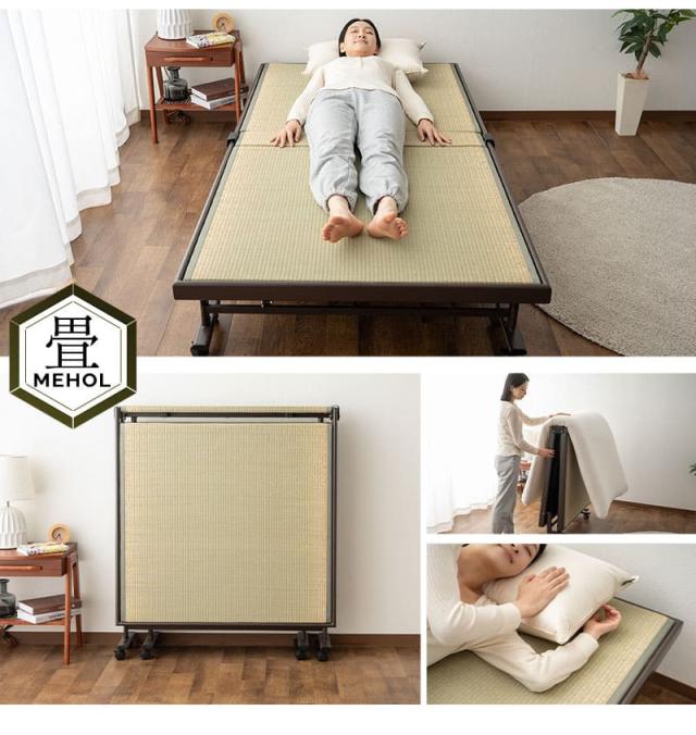 折りたたみベッド 畳ベッド シングル ハイタイプ 指はさみ防止 天然 い草 消臭 調湿 空気洗浄 完成品 MEHOL