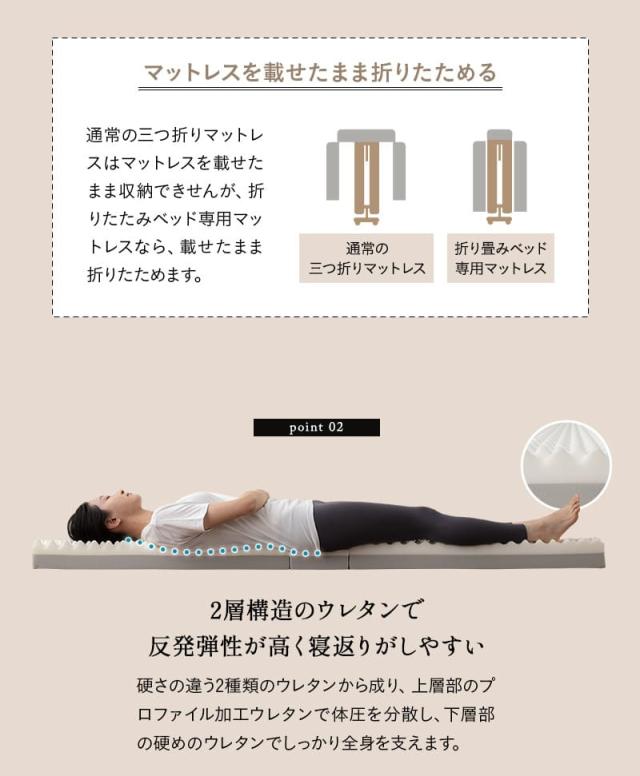折りたたみベッド 専用マットレス 2点セット シングル 完成品 横揺れ防止 キャスター付き YAMANE