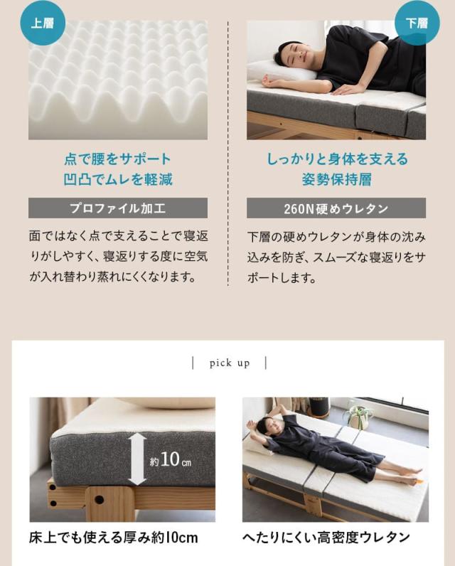 折りたたみベッド 専用マットレス 2点セット シングル 完成品 横揺れ防止 キャスター付き YAMANE