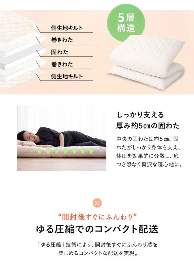 敷き布団 セミシングル シングル 日本製 極厚11cm 5層構造 ヘムレス ふんわり ボリューミー