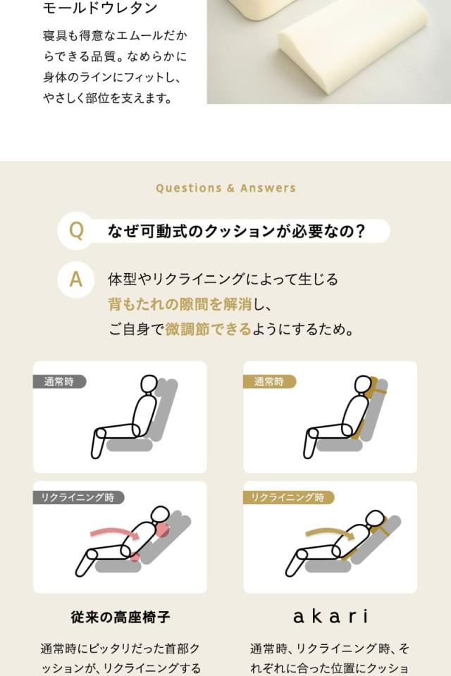 あかり 高座椅子 リクライニングチェア 立ち上がり補助付き 可動式クッション付き 角度調節 腰が楽 腰痛