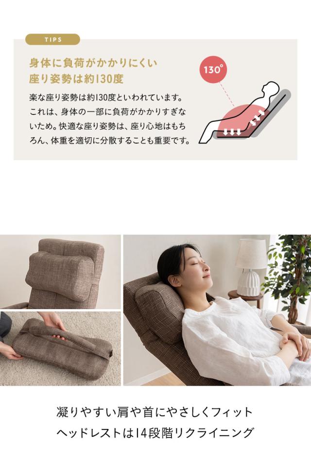 あかり 高座椅子 リクライニングチェア 可動式クッション付き 頭部 腰部 フィット 高さ調節 角度調節 腰が楽 腰痛