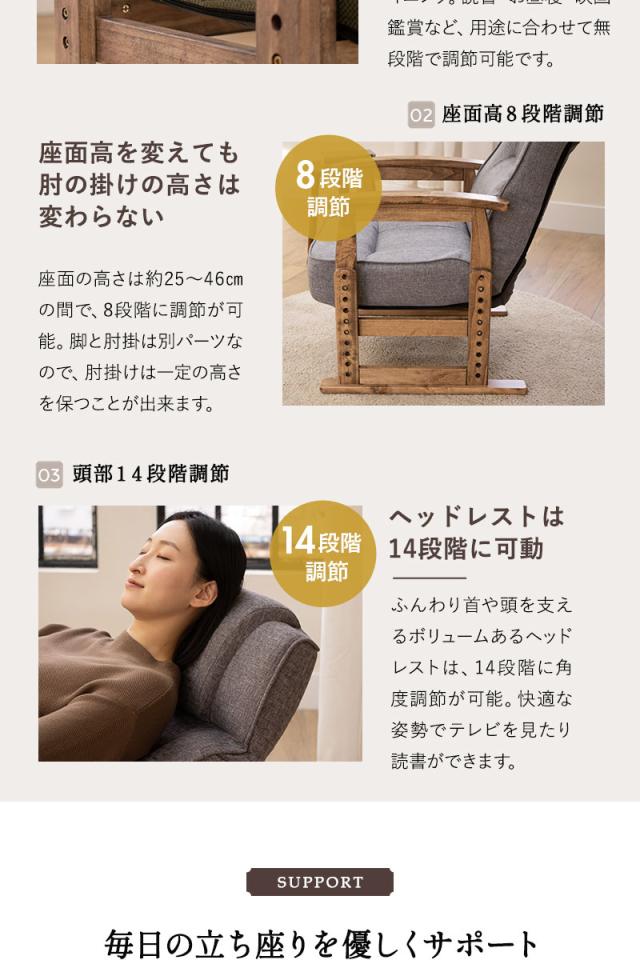 ポケットコイル高座椅子 オットマンスツール 2点セット 完成品 高さ調節機能付き リクライニングチェア ベンチ かなた