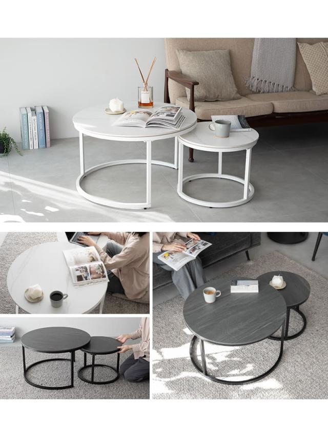 ラウンド ネストテーブル 直径72cm セラミック 石目調 大小 テーブル単品 食卓 テーブル 単品 RAMENER
