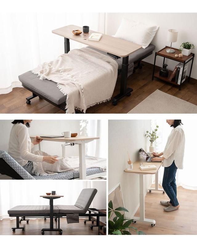 リフティングテーブル ベッドテーブル スタンディングデスク 幅120cm キャスター付き 昇降式 WELLNESS