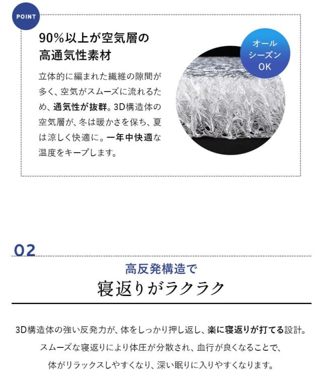 3D構造体 三つ折りマットレス デラックス シングル ファイバー 丸洗い 通気性抜群 寝返りサポート 3D-MAT-DX