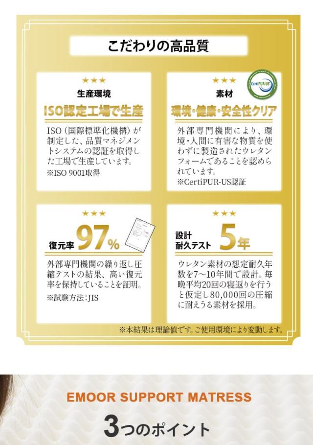 エムールサポートマットレス 高反発 マットレス シングル セミダブル ダブル クイーン 三つ折り 極厚 10cm 体圧分散