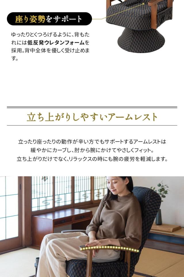 回転高座椅子 リクライニング レバー式 ゆるり 一人用 パーソナルチェア 椅子