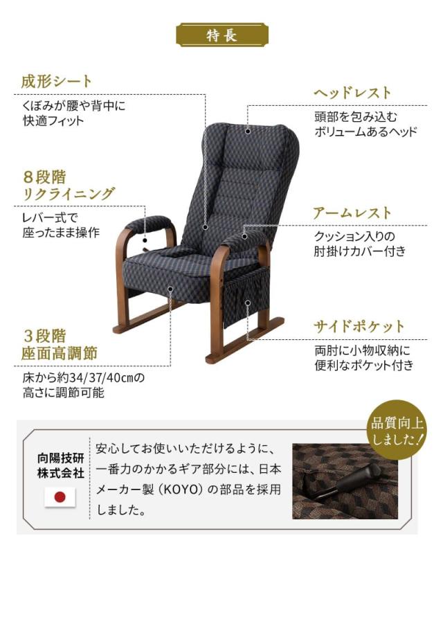 高座椅子 リクライニング レバー式 ゆるり 一人用 パーソナルチェア