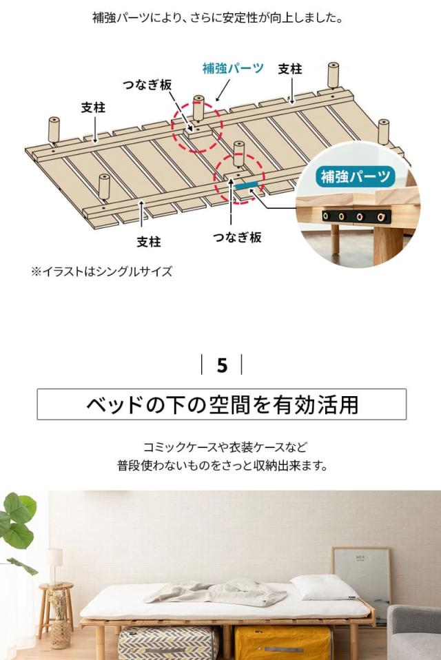 すのこベッド ベッドフレーム シングル セミダブル ダブル クイーン 木製 天然木 高さが変えられる 通気性 OSMOSS
