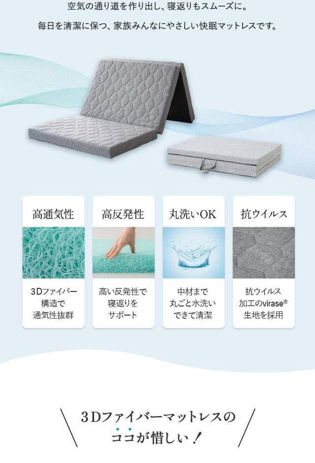 スカイブリージー マットレス 抗ウィルス 折りたたみ 3Dファイバー SKY BREEZY