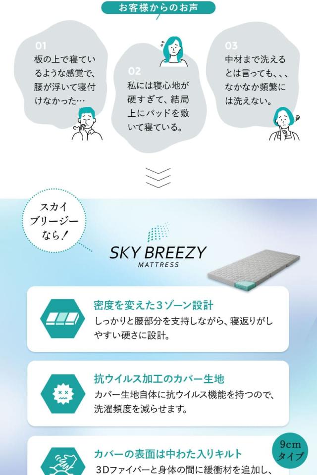スカイブリージー マットレス 抗ウィルス 折りたたみ 3Dファイバー SKY BREEZY