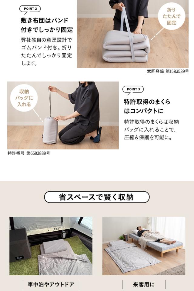 寝具コンビニ 布団4点セット コンパクト 収納バッグ付き 折りたたみ 掛け布団 敷き布団 枕 日本製 省スペース