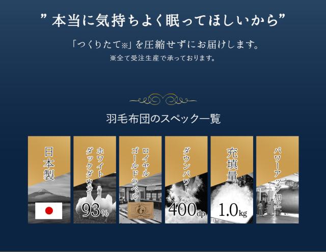 日本製 ロイヤルゴールドラベル 羽毛布団 シングル 収納ケース付き 高品質