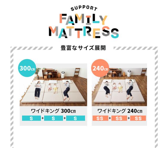 ファミリーマットレス 連結可能 ファミリーサイズ 三つ折り 折りたたみ 高反発 マットレス EMOOR SUPPORT