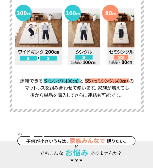 ファミリーマットレス 連結可能 ファミリーサイズ 三つ折り 折りたたみ 高反発 マットレス EMOOR SUPPORT
