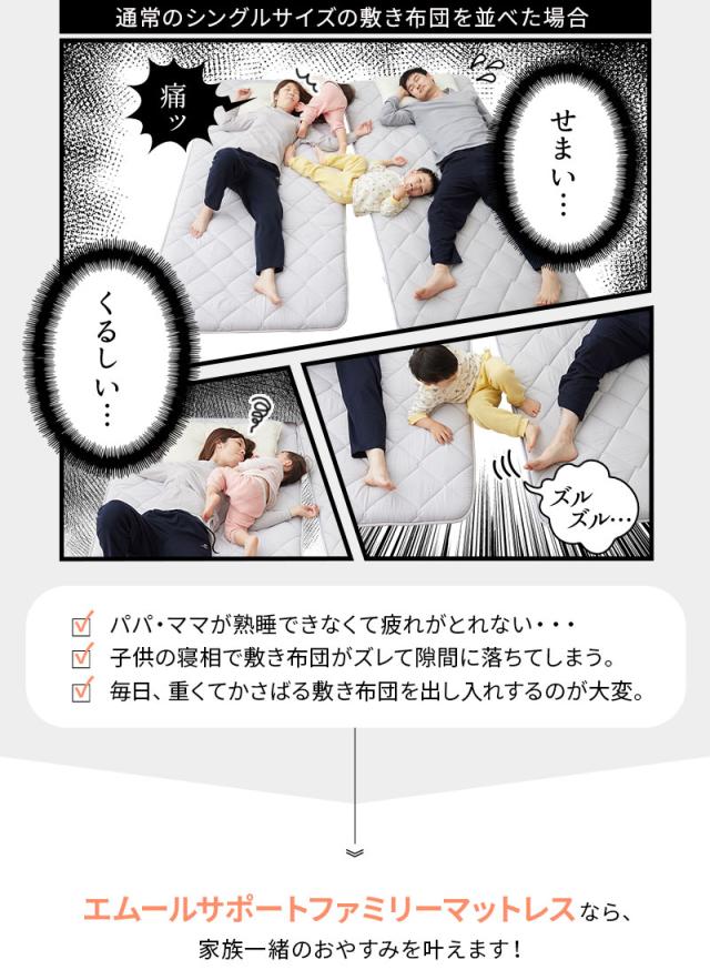 ファミリーマットレス 連結可能 ファミリーサイズ 三つ折り 折りたたみ 高反発 マットレス EMOOR SUPPORT