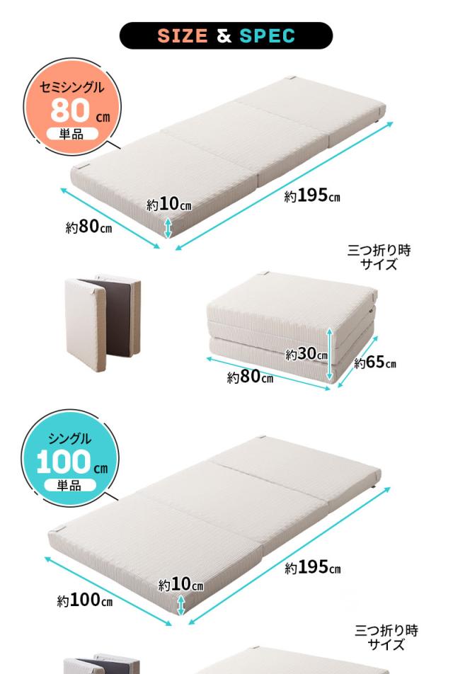 ファミリーマットレス 連結可能 ファミリーサイズ 三つ折り 折りたたみ 高反発 マットレス EMOOR SUPPORT