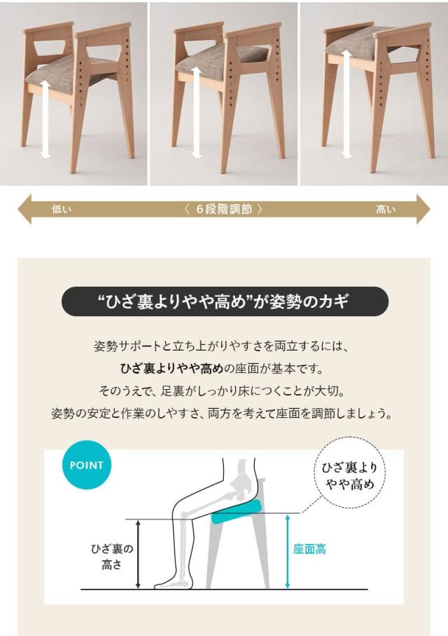 姿勢サポートチェア バランスチェア デスクチェア スツール 高さ調節可能 肘掛け付き 前傾座面 姿勢補助