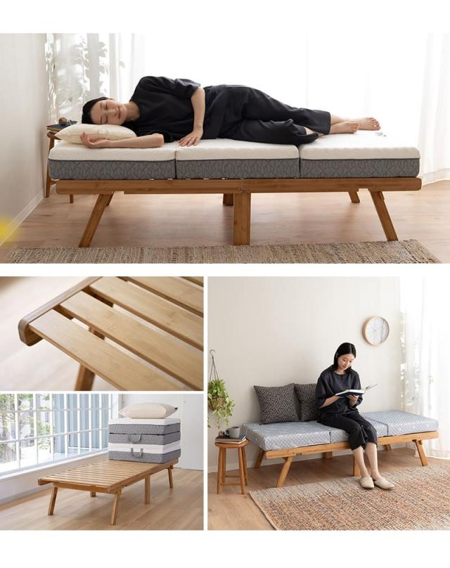 折りたたみベッド すのこベッド 65×185cm コンパクトショート 竹製 天然竹 バンブー 通気性 カビ 湿気 子供用 ごろ寝 WABINE
