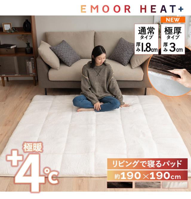 ラグ カーペット 絨毯 190×190cm 正方形 約2畳 極暖 +4℃ 吸湿発熱 ヒートプラス