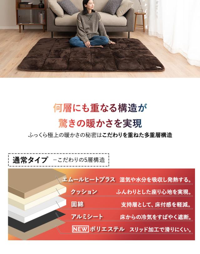 ラグ カーペット 絨毯 190×190cm 正方形 約2畳 極暖 +4℃ 吸湿発熱 ヒートプラス