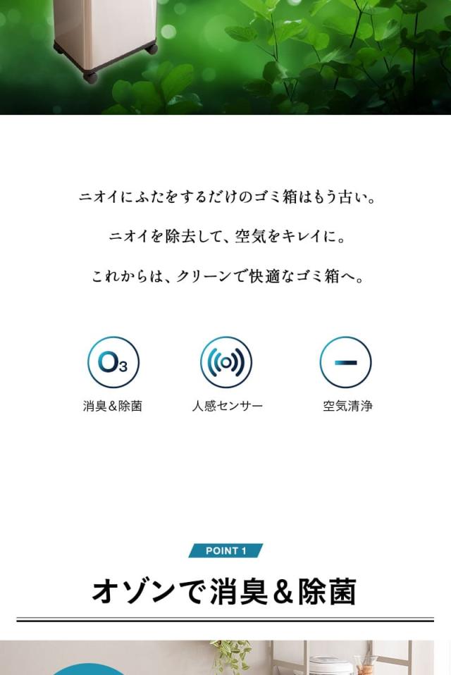 オゾン消臭機能付 電動スライドダストボックス 50L 大容量 分別 自動開閉 ゴミ箱 ふた付き 角型