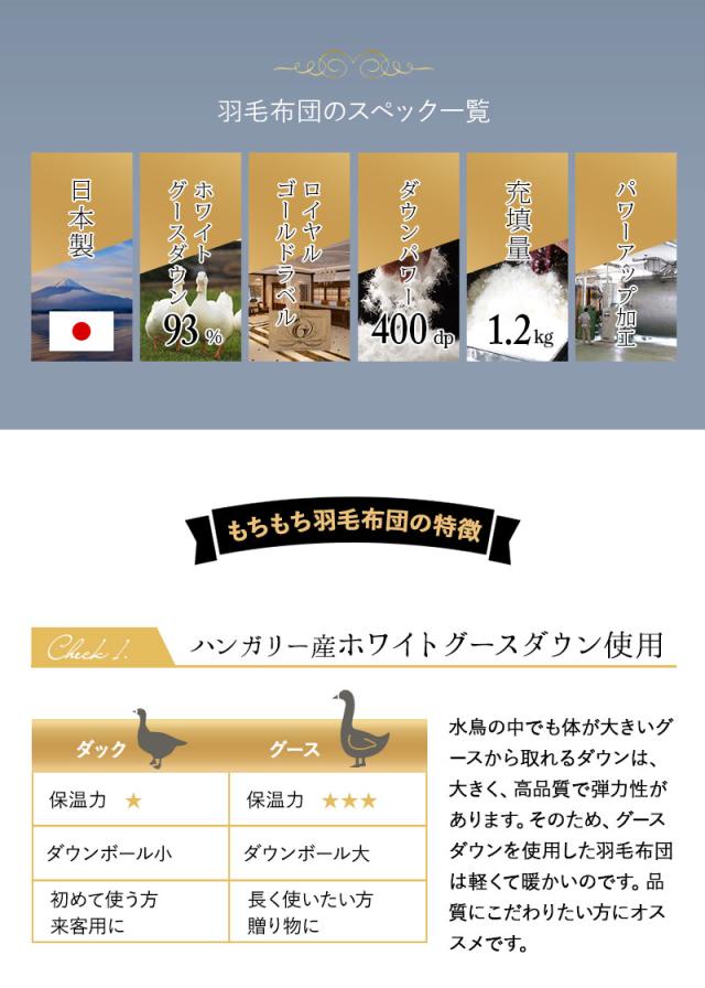 日本製 ロイヤルゴールドラベル 羽毛布団 セミダブル 収納ケース付き 高品質 ハイブリッド