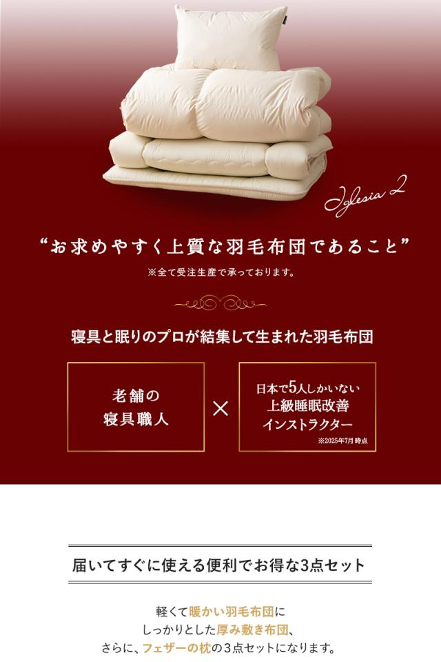 日本製 エクセルゴールドラベル 羽毛布団 3点セット シングル 羽毛布団 敷き布団 枕 収納ケース付き 高品質