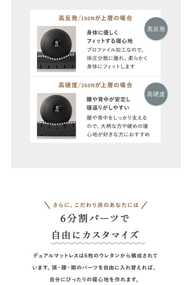 デュアルマットレス シングル 極厚10cm 高反発 3つ折り 折りたたみ 寝心地をカスタマイズ可能 DUAL