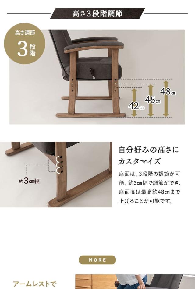 高座椅子 リクライニングチェア LEON れおん プレミアムタイプ 角度調節 高さ調節 一人用 疲れにくい 腰痛対策