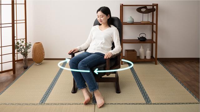 回転高座椅子 きらく クッション付 リクライニング 高さ調節可能 折りたたみ 小柄 一人用 疲れにくい 腰痛対策