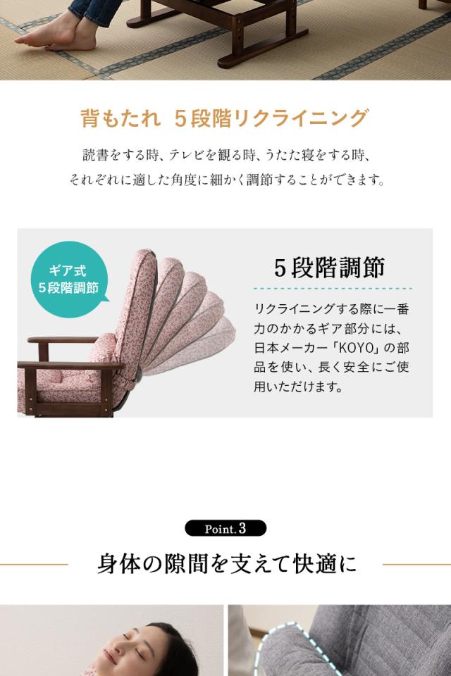 回転高座椅子 きらく クッション付 リクライニング 高さ調節可能 折りたたみ 小柄 一人用 疲れにくい 腰痛対策