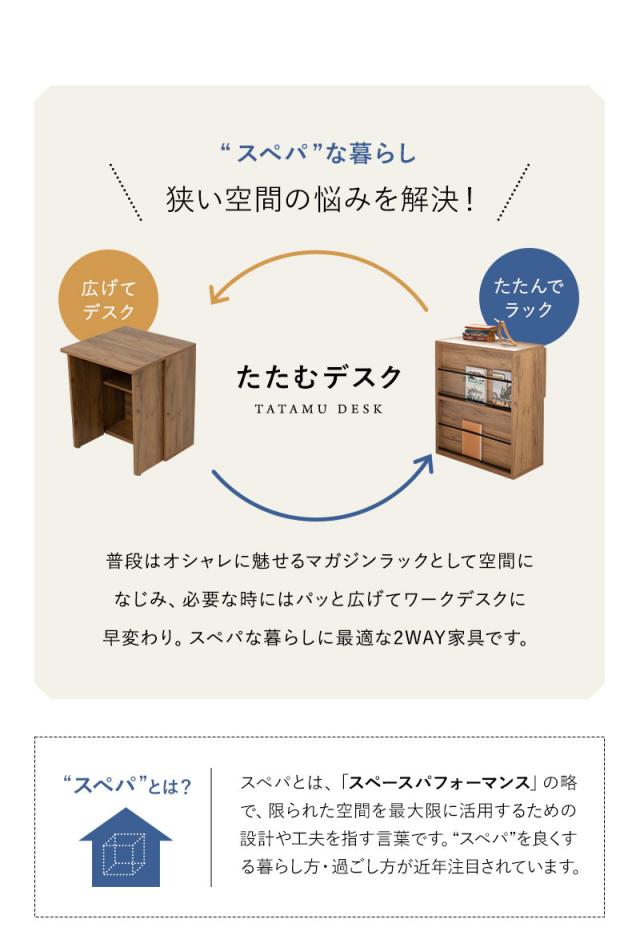 たたむデスク ワゴンタイプ PCデスク 折りたたみデスク キッズデスク マガジンラック