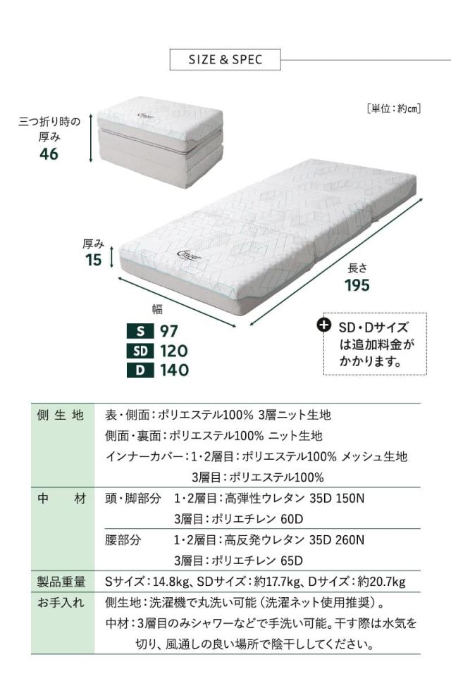 フォレストマットレス 3層構造 三つ折り 折りたたみ 極厚 高反発 FOREST