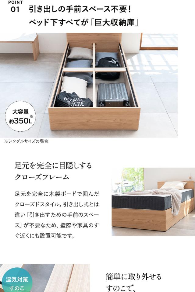 スタンダードベッド フラットクローズ ベッド下収納付き コンセント付き ORVA