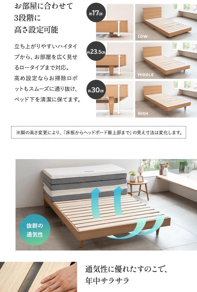 スタンダードベッド フラットオープン 高さ調節可能 コンセント付き ORVA