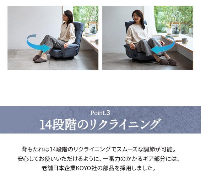 回転座椅子 リクライニングチェア 完成品 ポケット付き へたりにくい