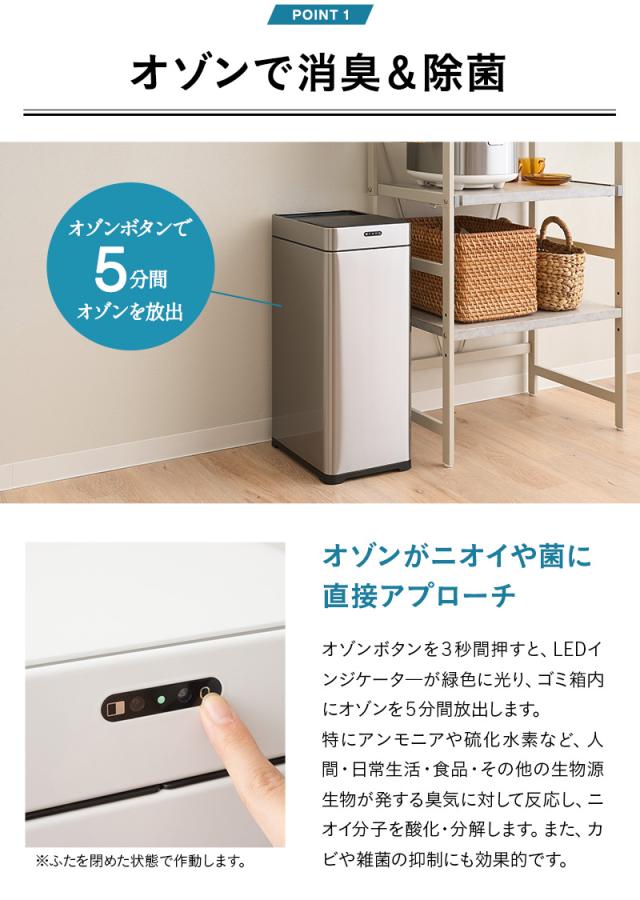オゾン消臭機能付 電動スライドダストボックス 42L 自動開閉 45Lゴミ袋対応