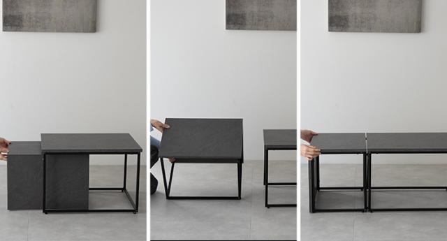 ネストテーブル 幅60cm 長方形 石目調 大小 食卓 テーブル 単品 Aline