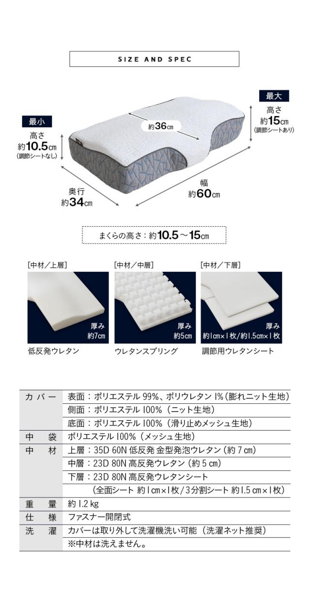 横向き寝まくら 60×34cm 高さ調節可能 EMOOR PREMIUM