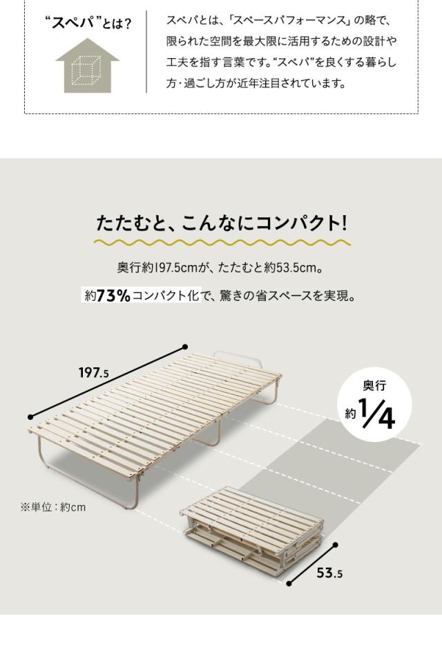 クローゼットに収納できる 4つ折り すのこベッド シングル 折りたたみ