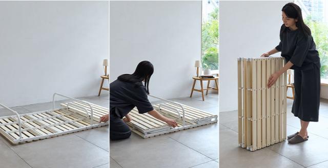 クローゼットに収納できる 4つ折り すのこベッド シングル 折りたたみ