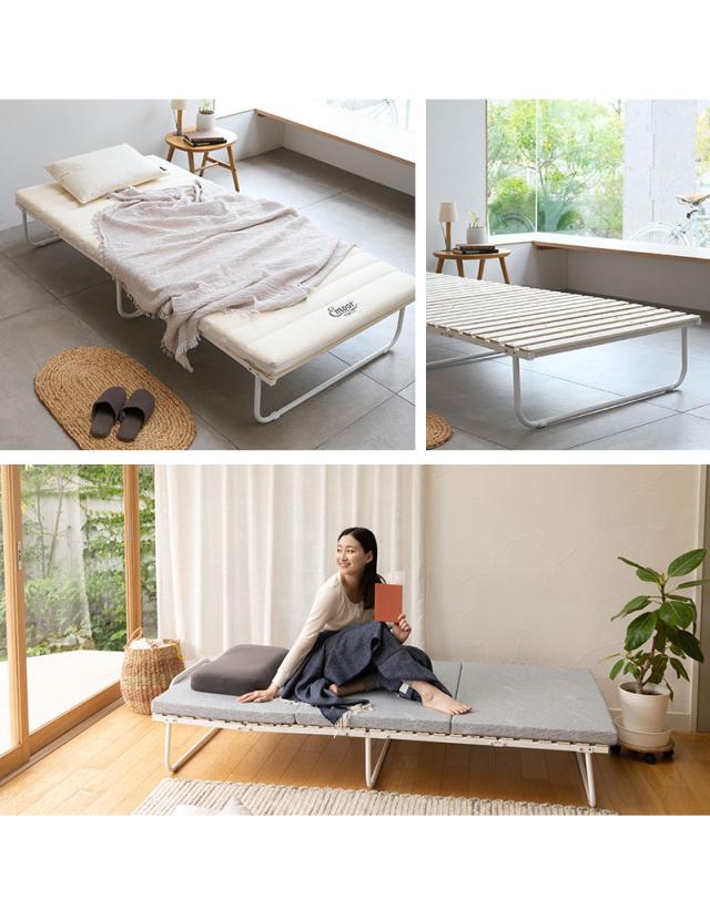 クローゼットに収納できる 4つ折り すのこベッド シングル 折りたたみ