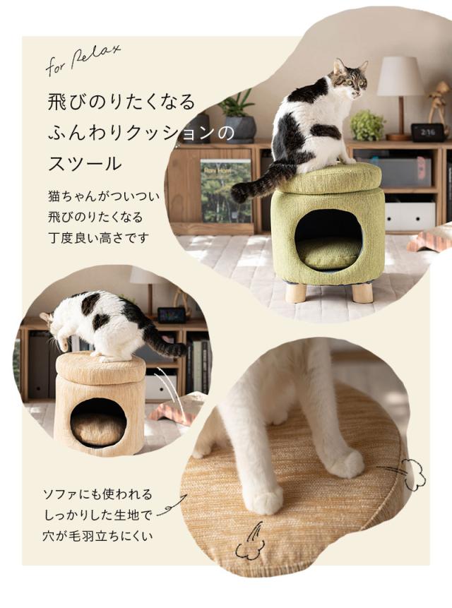 スツール＆ドームベッド キャットベッド 天然木 3本脚 軽量 ふわふわ 隠れ家 椅子 腰掛け EMOOR neDOGko いつでもいっしょシリーズ